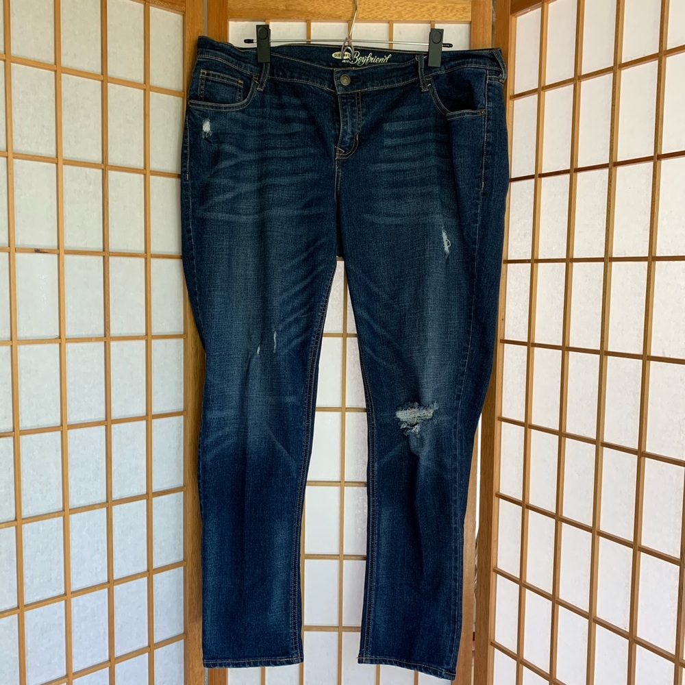 Slightly Distressed Dark Wash Boyfriend Jeans